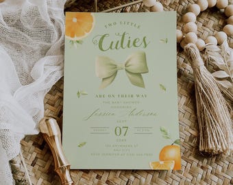 Invito modificabile per baby shower Little Cuties / Genere neutro / Due Cuties / Baby shower di genere neutro / Invito per baby shower gemellare / Modello modificabile