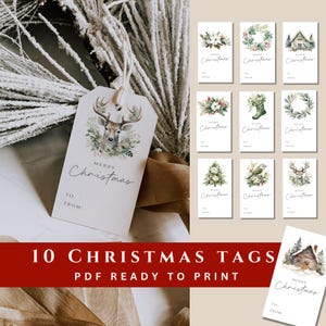 Etiquetas de Natal para impressão Presentes Etiquetas de Feliz Natal | 10 etiquetas de feriado diferentes Carta dos EUA pronta para imprimir Download instantâneo PDF Minimalista Verde