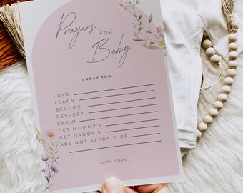 Ready to Print Baby Girl in Bloom Prayers for Baby Shower Printable Dusty Pink Wildflower Whimsical Floral Field Flowers