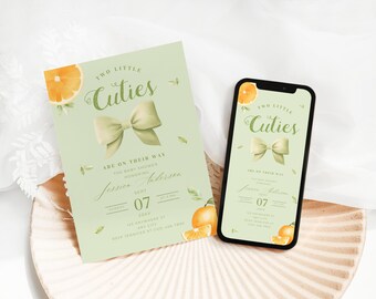 Invito modificabile per baby shower Little Cuties / Genere neutro / Due Cuties / Baby shower di genere neutro / Invito per baby shower gemellare / Modello modificabile