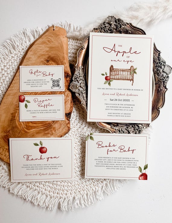 Editable Apple of Our Eye Invitation - Baby Shower Invite Digital Template - Instant Download - Vintage Crib and Apple