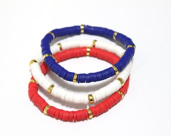 Rot Weiß Blau Heishi Perlen Armbänder: USA Schmuck