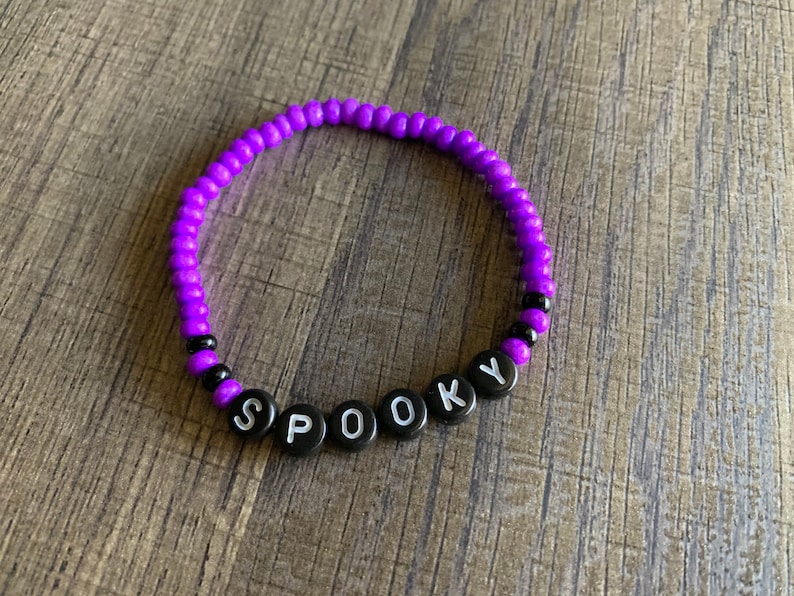 Halloween Beaded Bracelets Halloween Themed Bracelets Bead Word Bracelet Personalized Gift Stackable Spooky