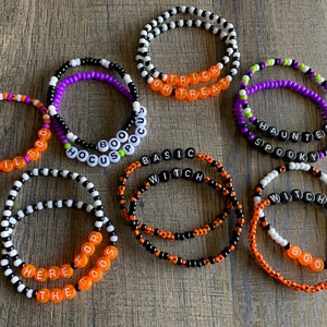 Halloween Beaded Bracelets Halloween Themed Bracelets Bead Word Bracelet Personalized Gift Stackable image 1