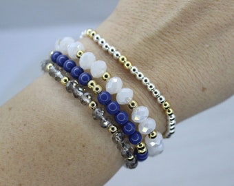 Pila de pulseras azules / Pulseras de cuentas personalizadas / Pulsera de cuentas personalizadas / Joyería de palabras de nombre / Regalos personalizados / Pulsera de mejor amigo