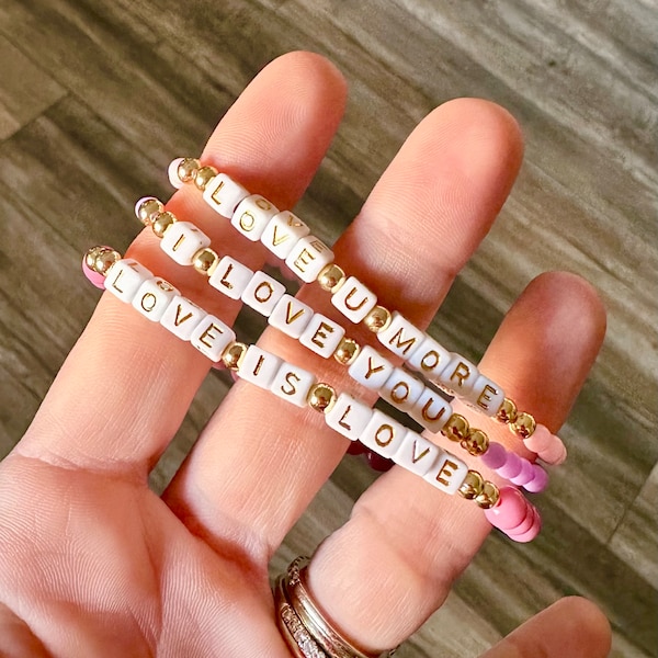 Love You More |Love Is Love Valentines Day Themed Beaded Bracelets |Personalized Bead Bracelet|Custom Name Word Jewelry|Best Friend Bracelet