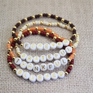Agradecido Agradecido Bendito Pulseras con Cuentas / Pulseras Temáticas de Acción de Gracias de Otoño / Pulsera de Palabras de Cuentas / Regalo Personalizado / Apilable /