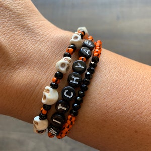 Halloween Beaded Bracelets Halloween Themed Bracelets Bead Word Bracelet Personalized Gift Stackable Witchy AF