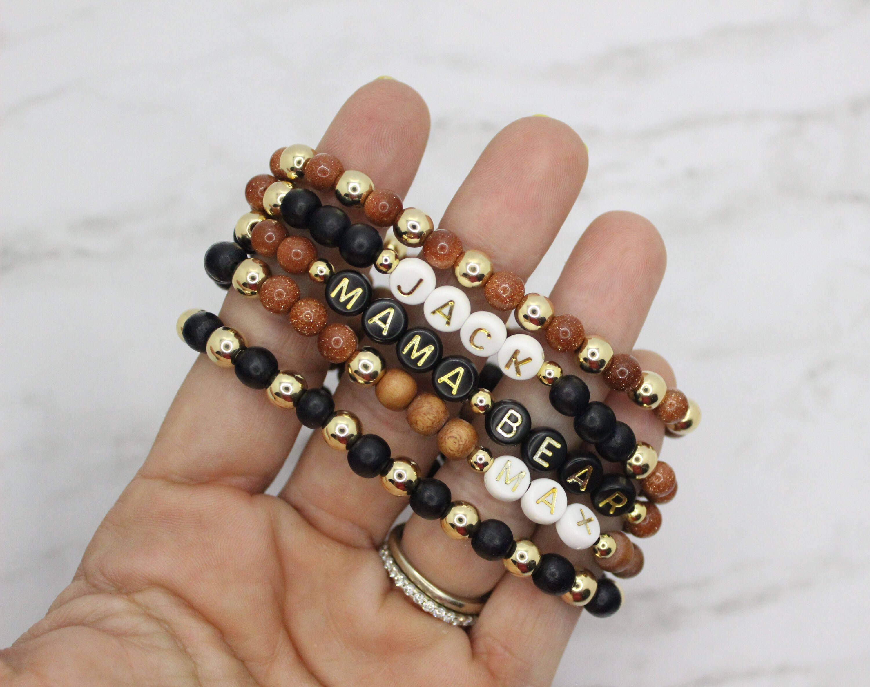 Custom Mama Bear Bead Bracelets Stackable Beaded Bracelets