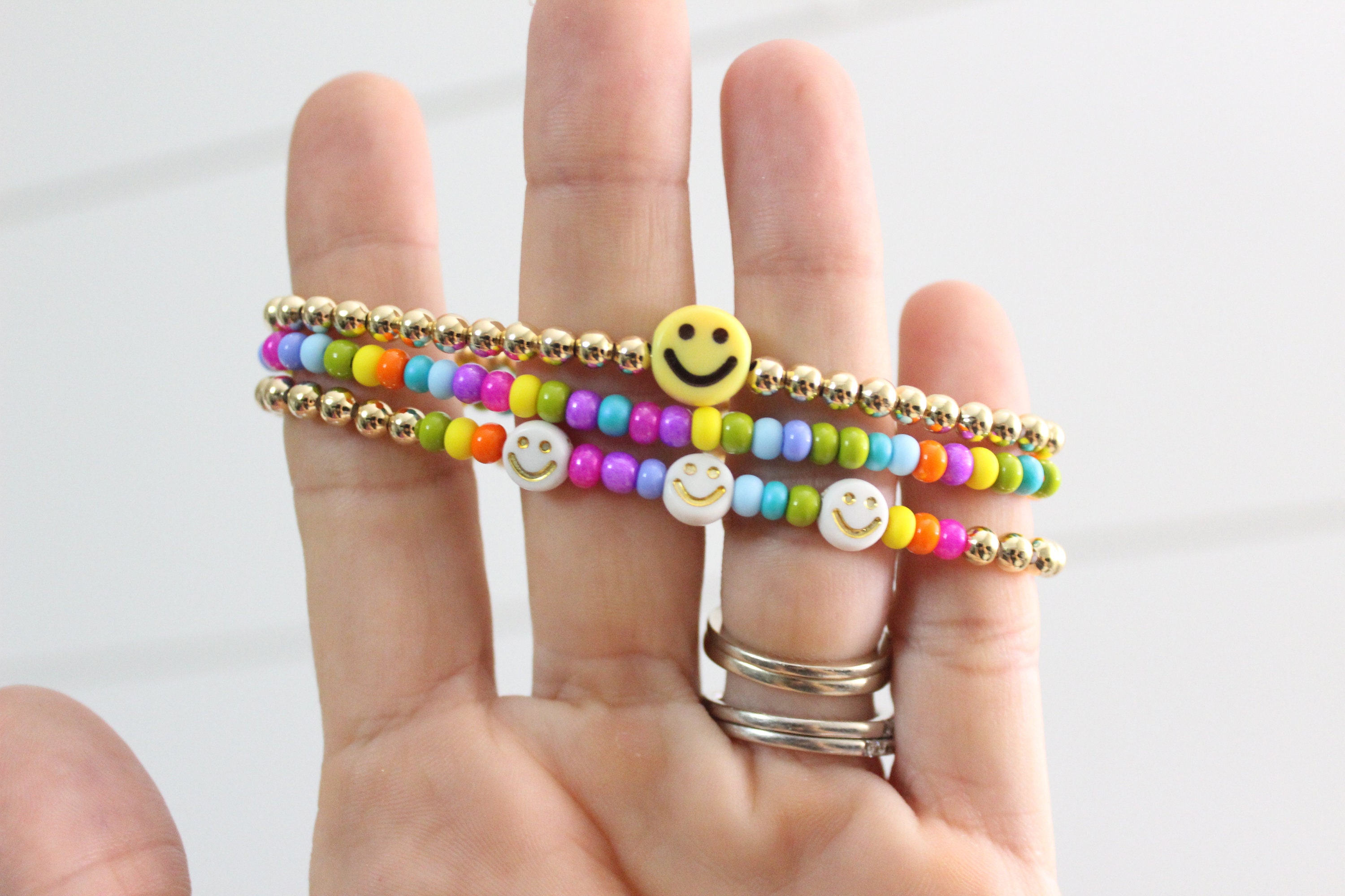 BE HAPPY Beaded Bracelets Smiley Face Custom Personalized 