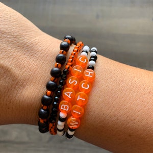 Halloween Beaded Bracelets Halloween Themed Bracelets Bead Word Bracelet Personalized Gift Stackable Basic Witch Orange