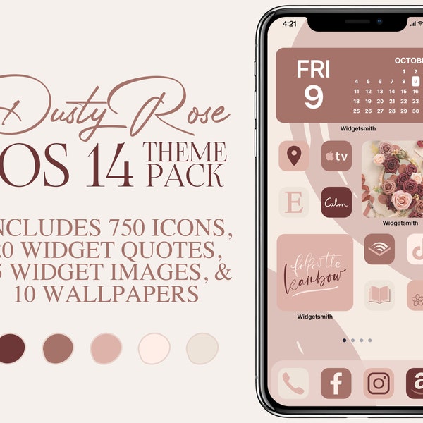 iOS14 Dusty Rose-pictogramthemapakket | iPhone IOS14 Boho App Iconenbundel | Esthetisch startscherm | Widgetsmid