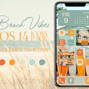 iOS14 Beach Vibes Icon Pack | Aqua and Orange iPhone IOS14 App Icons Bundle | Aesthetic Home Screen | Widgetsmith