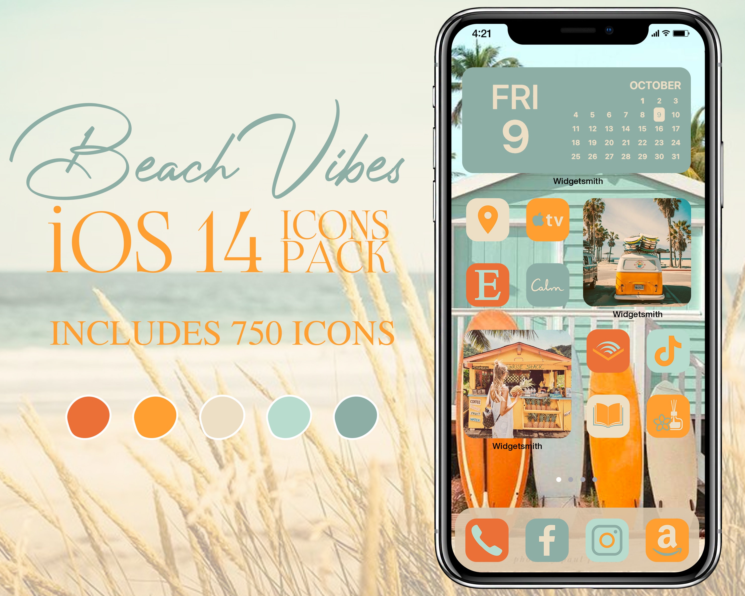 Ios14 Beach Vibes Icon Pack | Aqua and Orange iPhone IOS14