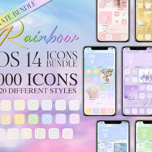 iOS14 Pastel Rainbow Ultimate Icons Bundle | Soft Watercolor iPhone IOS14 App Icons Pack | Aesthetic Home Screen | Widgetsmith