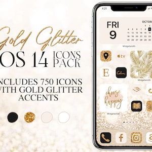 iOS14 Gouden Glitter Icon Pack | Gouden iPhone IOS14 app-pictogrammenbundel | Esthetisch startscherm | Widgetsmid