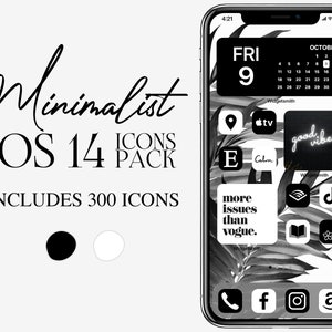 iOS14 Black and White Minimalist Icon Pack | B&W iPhone IOS 14 App Icons Bundle | Aesthetic Home Screen | Widgetsmith