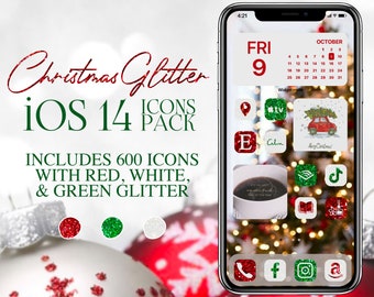 iOS14 クリスマス グリッター アイコン パック | クリスマス iPhone IOS14 アプリ アイコン バンドル | ホリデー 美的ホーム画面 | Widgetsmith