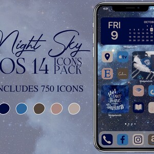 iOS14 Night Sky Icon Theme Pack | Navy Blue iPhone IOS14 App Icons Bundle | Aesthetic Home Screen | Widgetsmith