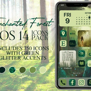 iOS14 Enchanted Forest Glitter Icon Pack | Emerald Glitter iPhone IOS14 App Icons Bundle | Holidays Aesthetic Home Screen | Widgetsmith