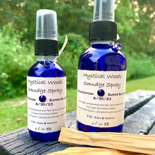 Smudge Spray Mystical Woods | RARE  Limited Edition | Super Blue Full Moon Hurricane Water August 2023| Crystals, Palo and Sandalwood |