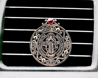 Crystal Car Air Vent Clip | St. Benedict Medal | Austrian Crystal w/ Black Tourmaline | Car Protection Crystal | Gemstones Vent Clip