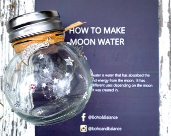 Pot d'eau Moon avec instructions | DYI Moon Water Kit avec strass en cristal | Mini coffret cadeau d'autel | Pots d'apothicaire | Pot à sorts