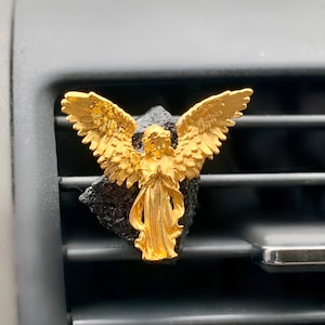 Crystal Car Air Vent Clip | Guardian Angel w/ Black Tourmaline Raw | Car Protection Crystal | Gift for Crystal Lovers | Gemstones Vent Clip