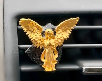 Crystal Car Air Vent Clip | Guardian Angel w/ Black Tourmaline Raw | Car Protection Crystal | Gift for Crystal Lovers | Gemstones Vent Clip