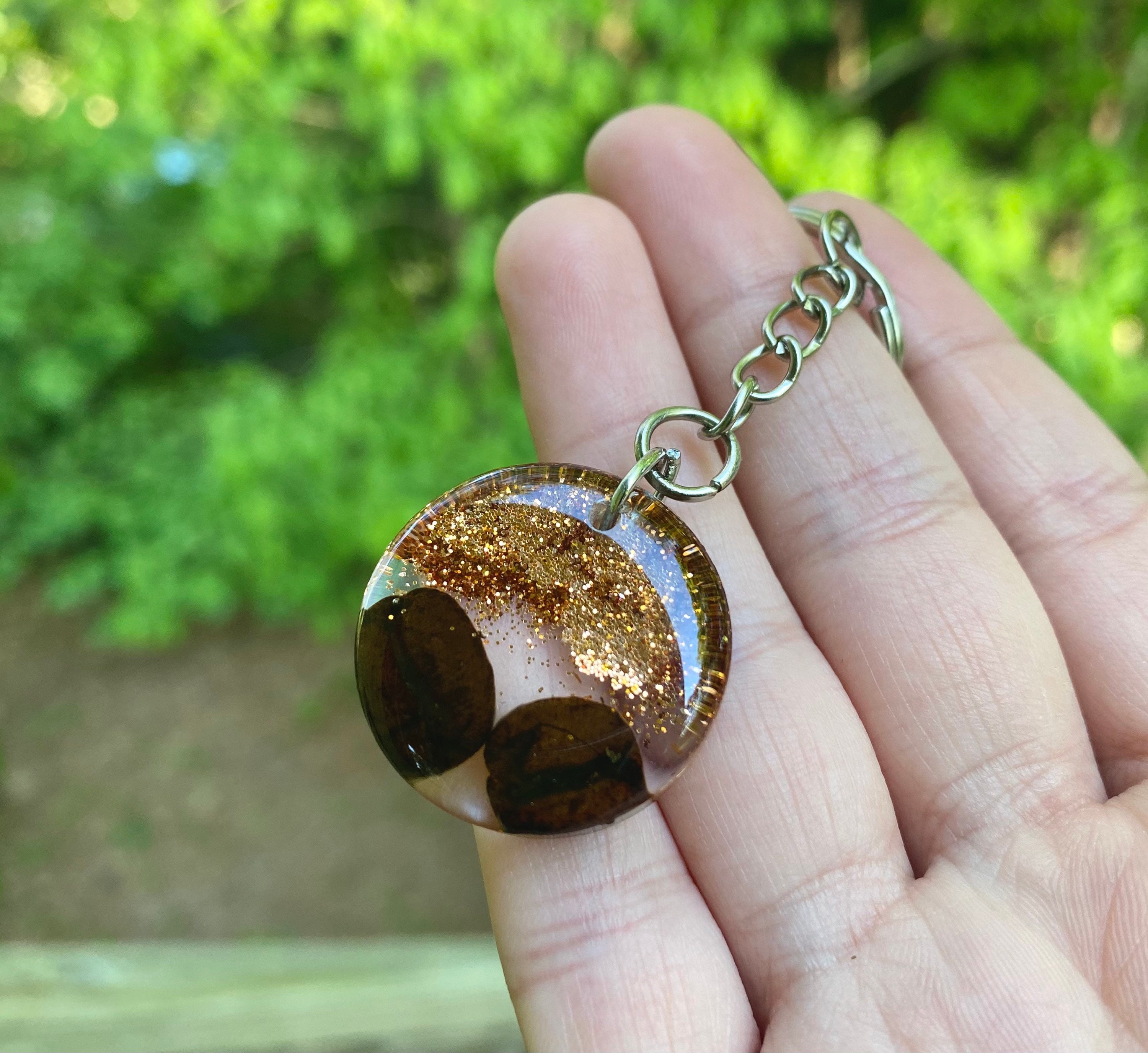 Coffee Bean Resin Keychain With Bronze Glitter Real Coffee Etsy UK