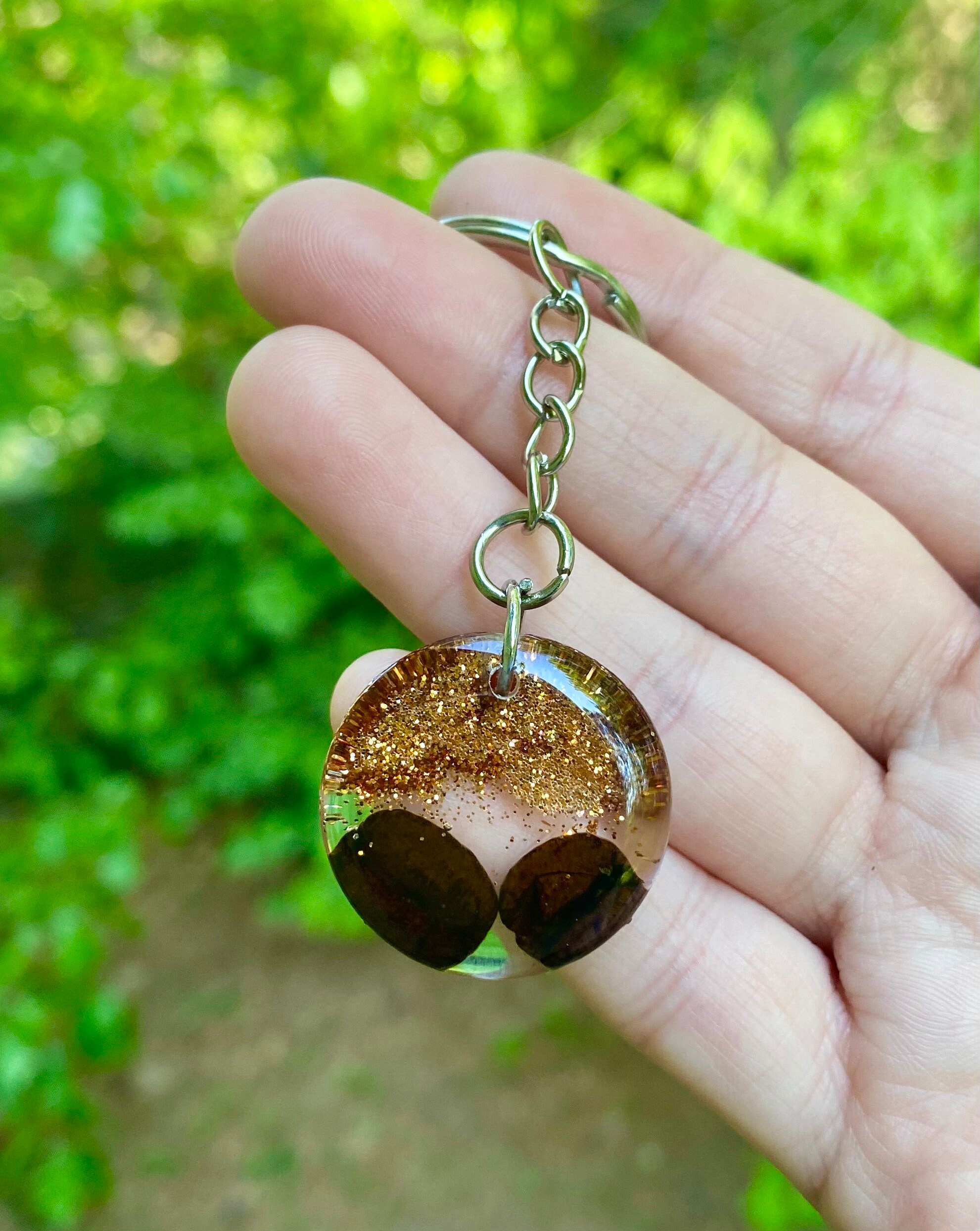 Coffee Bean Resin Keychain With Bronze Glitter Real Coffee Etsy UK