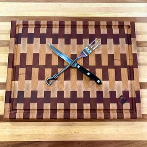 15.5x12.5&quot; Cherry Sapele and Maple End Grain Cutting Board, Butcher Block Cutting Board with Juice Groove