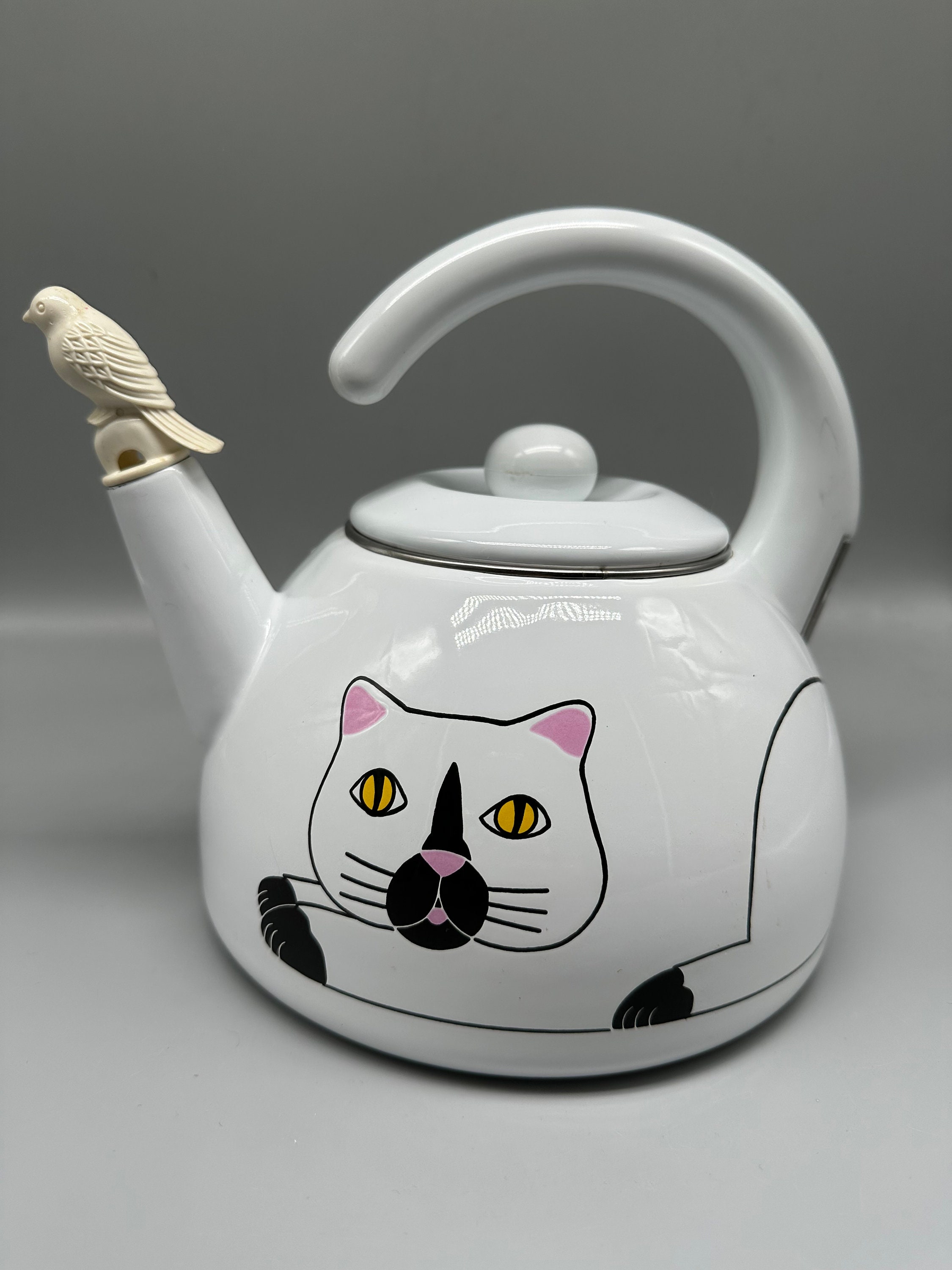Vintage 1980's Rare Kamenstein White Cat Tea Kettle Teapot w/o Whistle