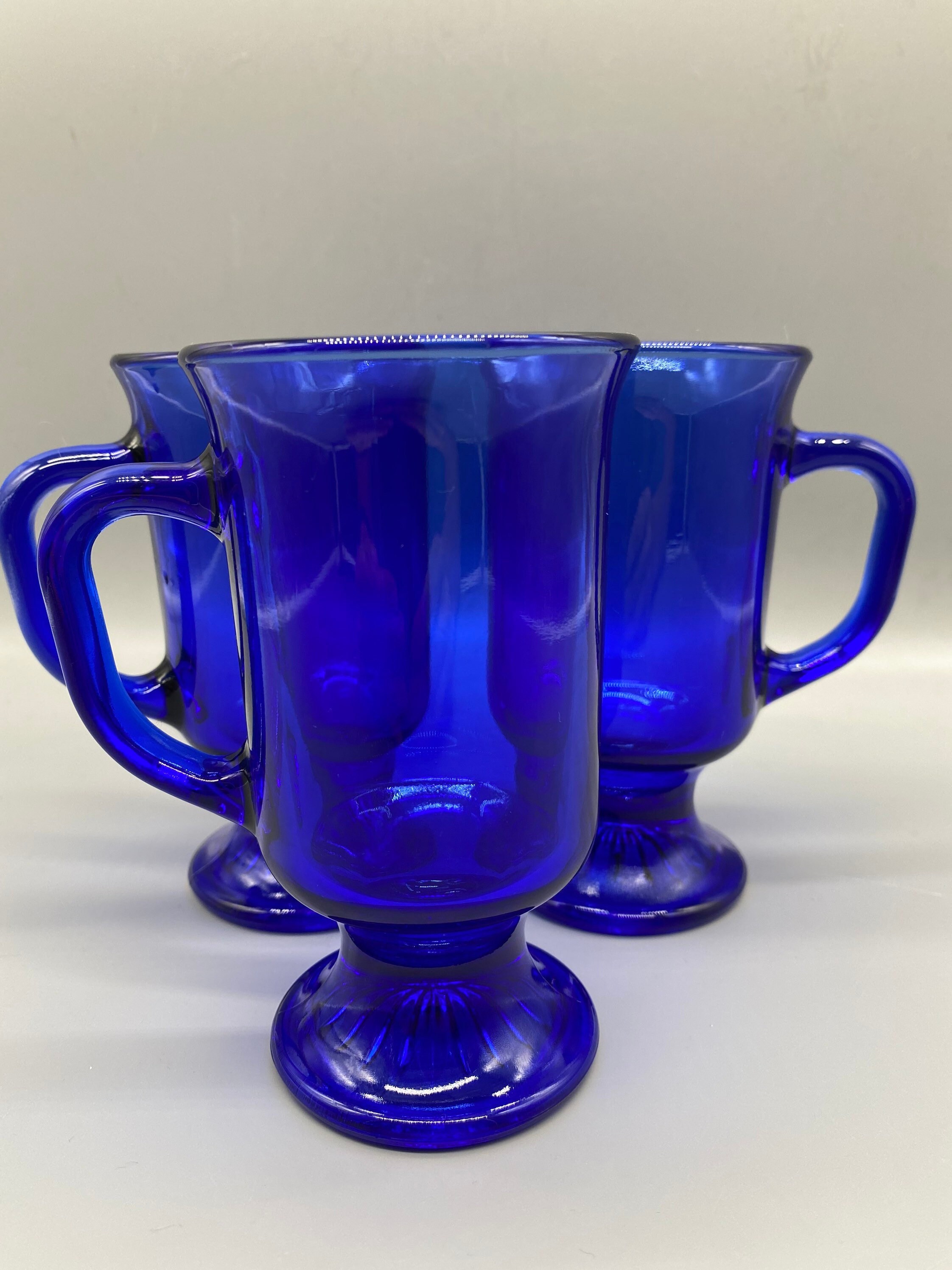 8 Vintage Cobalt Blue Anchor Hocking Irish Coffee Mugs