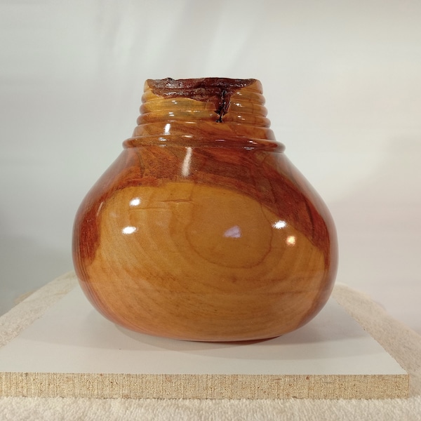 Southwestern Navajo Vase Apple Wood 7"w x 7"h