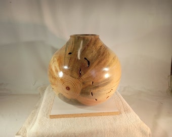 Navajo Vessel 9"h x 9"w  Spalted Ponderosa Pine with Turquoise Inlay