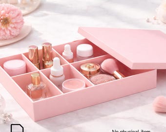 Makeup Organizer Box with Lid STL File, 3D Printed Cosmetic Storage Case, Jewelry Grid Divider Box, Vanity Desk Decor, Digital Download STL