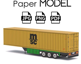 Paper Model - Semi Trailer, MSC Container, DIY Printable Paper Model