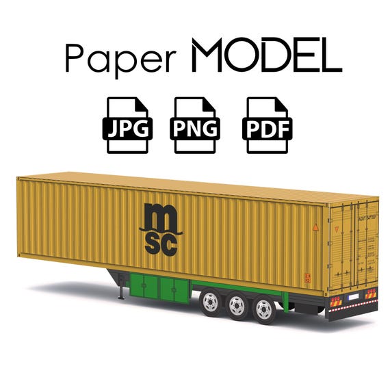 Paper Model - Semi Trailer, MSC Container, DIY Printable Paper