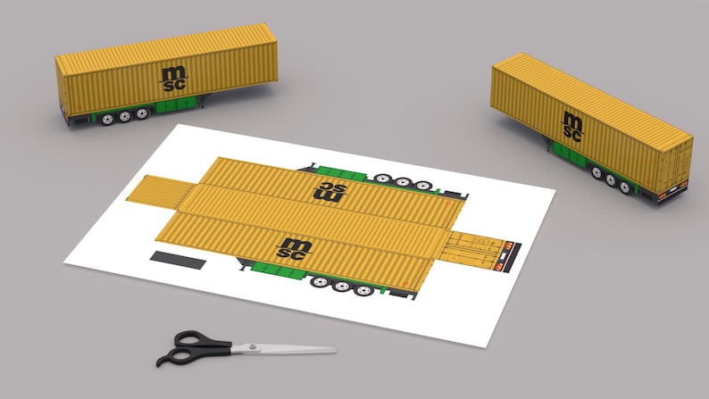 Paper Model - Semi Trailer, MSC Container, DIY Printable Paper Model - Etsy