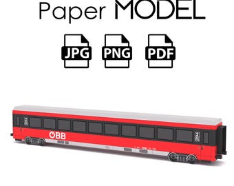 Paper Model - Passenger Train Wagon, ΟΒΒ , DIY Printable Paper Model