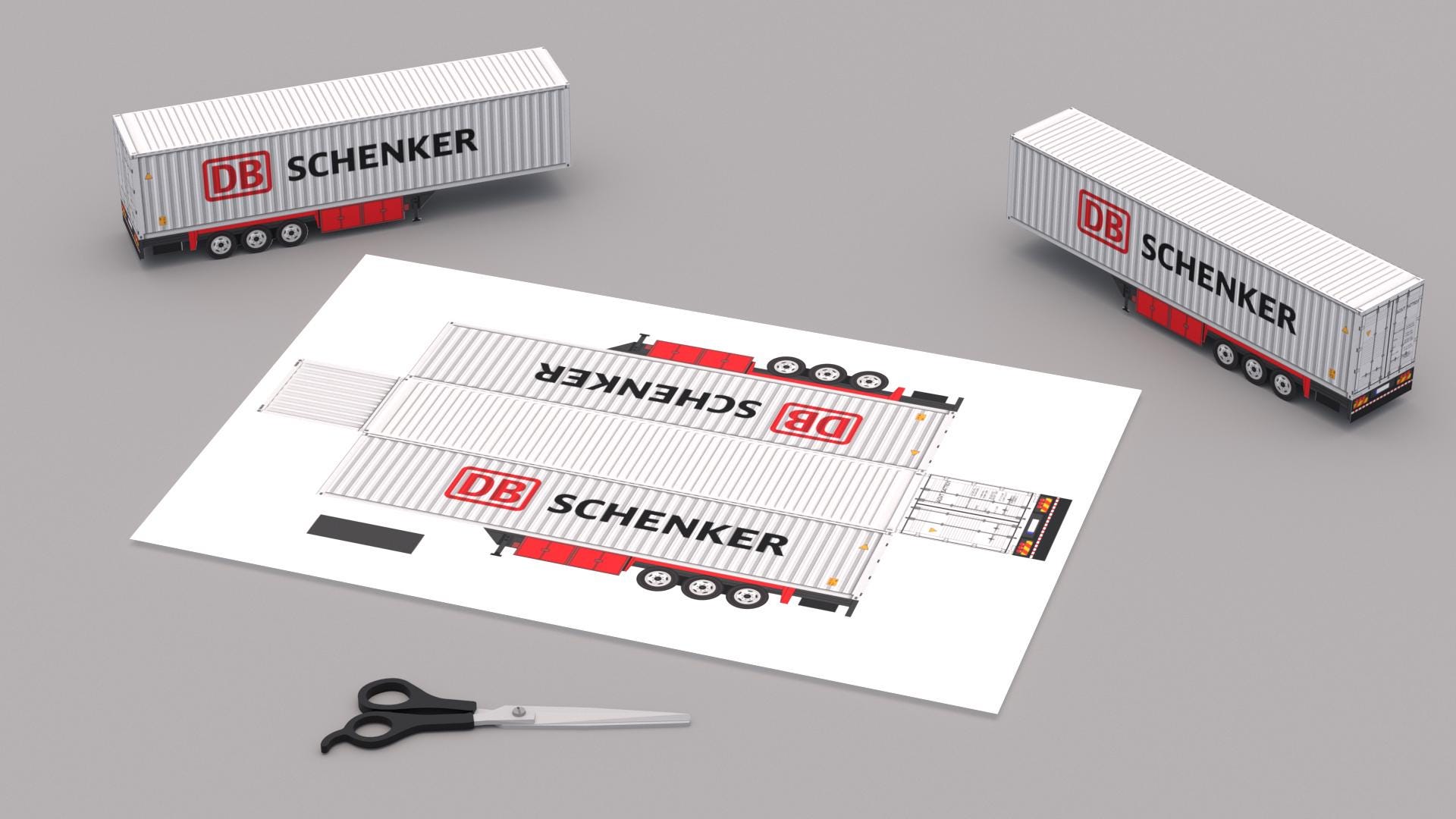 Paper Model - Semi Trailer, DB Schenker Container, DIY Printable Paper ...