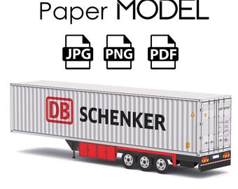 Paper Model - Semi Trailer, DB Schenker Container, DIY Printable Paper Model