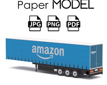 Paper Model - Semi Curtain Trailer, Amazon Prime Container, DIY Printable Paper Model
