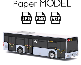 Paper Model - Mercedes Benz Citaro 3 Doors White, City Bus, DIY Printable Paper Model