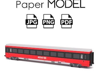Paper Model - Passenger Train Wagon, Deutsche Bahn, DIY Printable Paper Model
