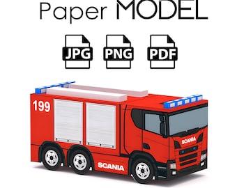 Paper Model - Scania Fire Truck, DIY Printable Paper Model