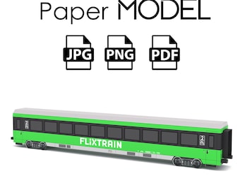 Paper Model - Passenger Train Wagon, Flixtrain, DIY Printable Paper Model