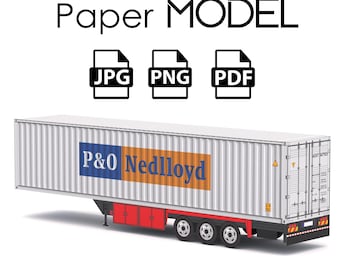 Paper Model - Semi Trailer, P&R Container, DIY Printable Paper Model