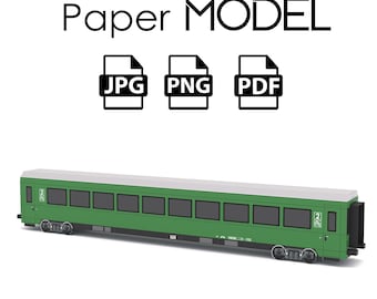 Paper Model - Passenger Train Wagon, Green Car, DIY Printable Paper Model